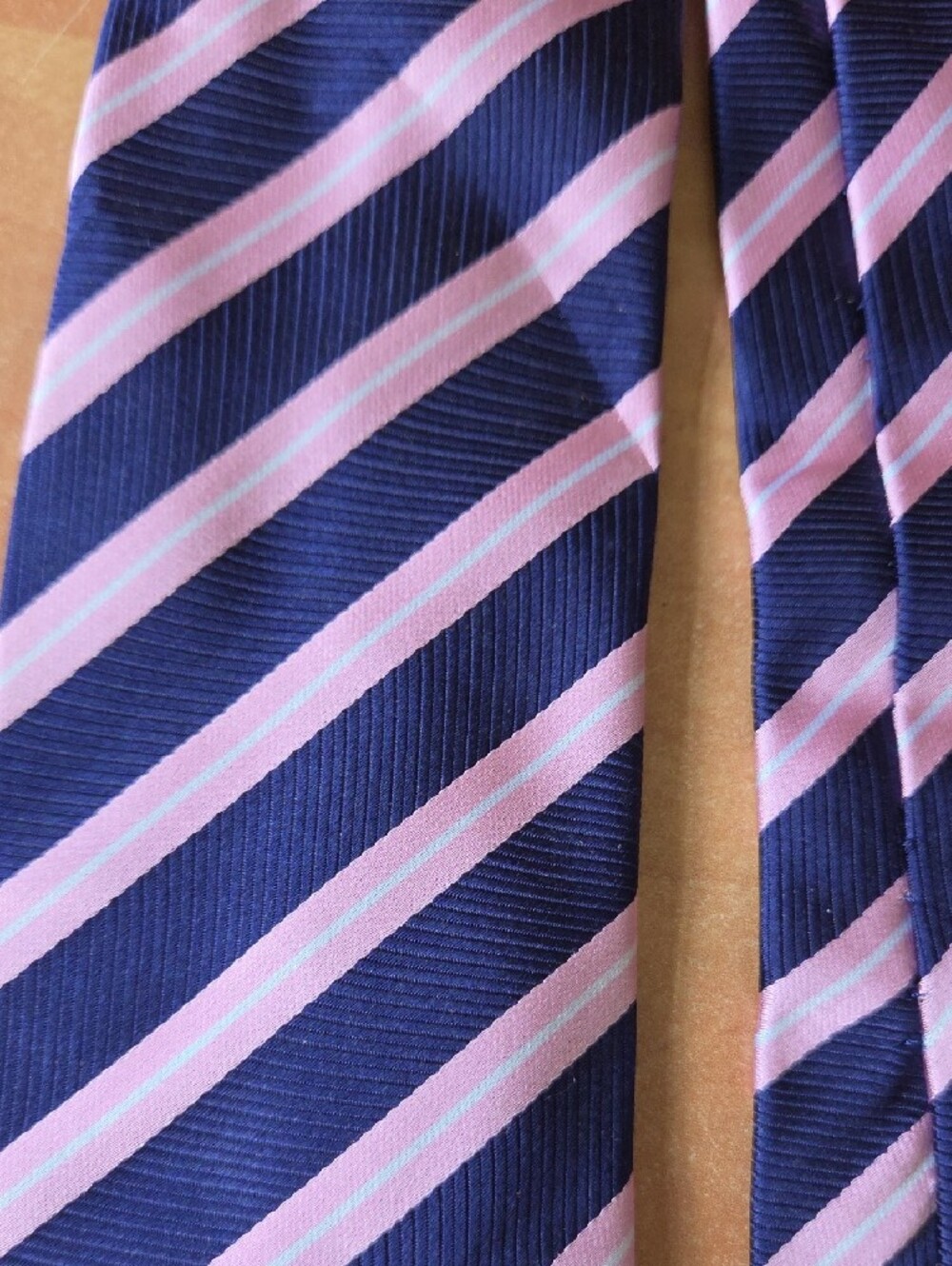 Thomas Pink Navy and Pink Striped Silk Tie